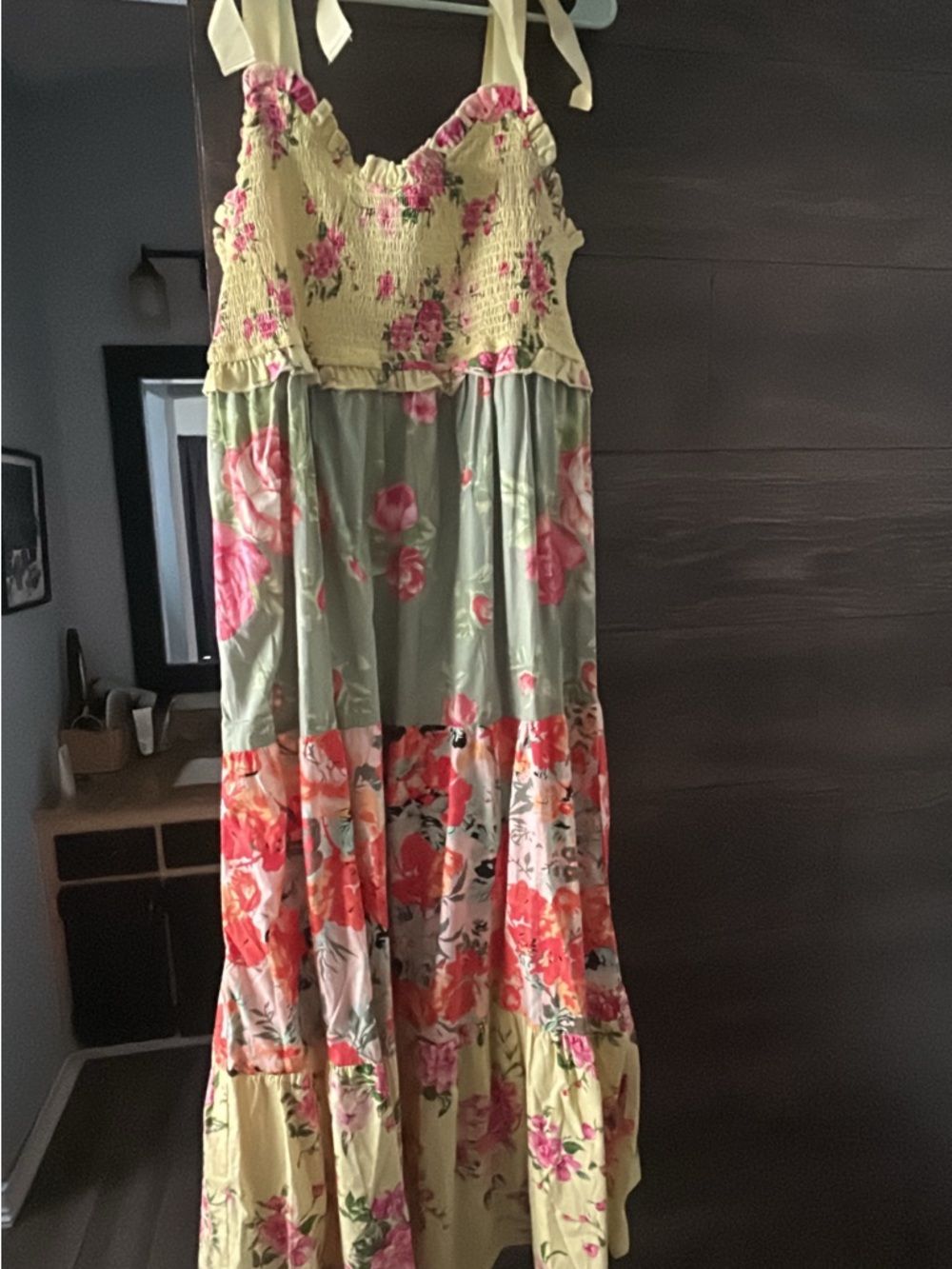 Floral Tiered Smocked Maxi Dress - Yellow & Green